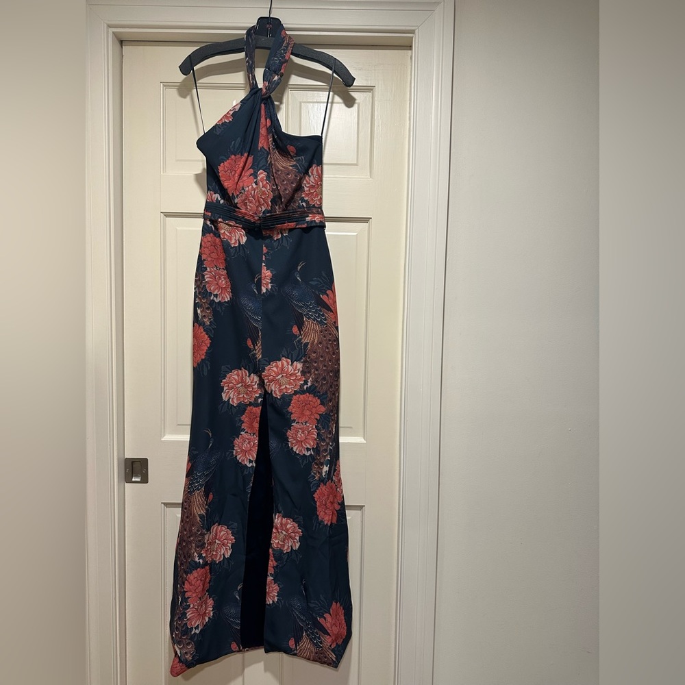 PatBO Aegean Blue Peacock Halter Dress